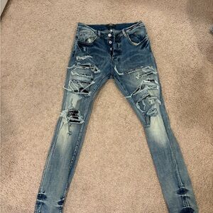 Men's Distressed Blue Jeans